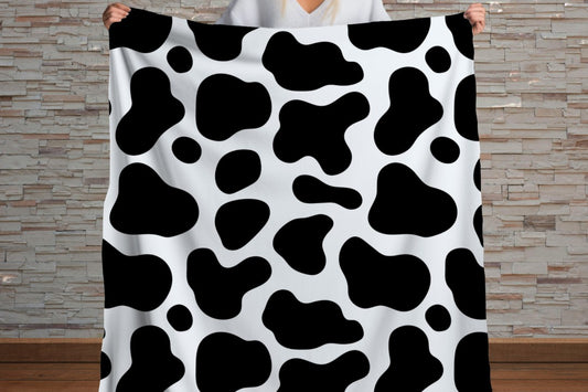Sherpa Throw Blanket - Black and White Cow Print - Soft Plush Throw Blanket