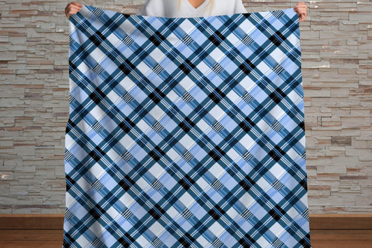 Sherpa Throw Blanket - Blue and Light Blue Plaid Design - Soft Plush Throw Blanket