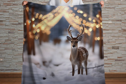 Sherpa Throw Blanket - Christmas Deer - Soft Plush Throw Blanket