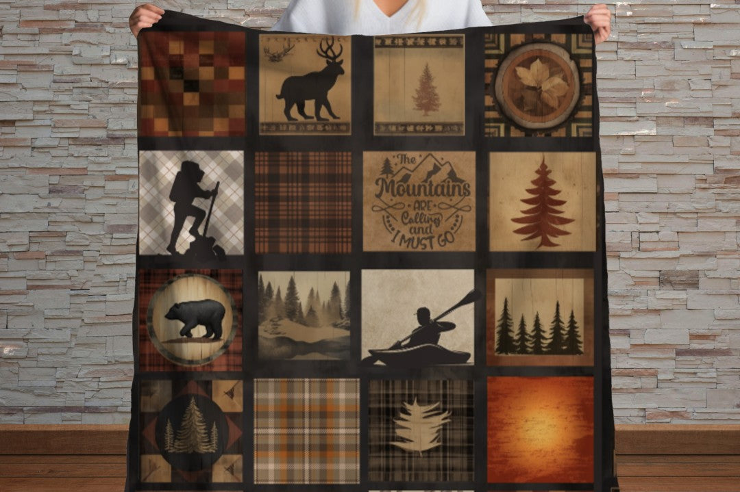 Sherpa Throw Blanket - Outdoor Adventure Cabin hiking and kayak - Soft Plush Throw Blanket-Jacobson Cottage