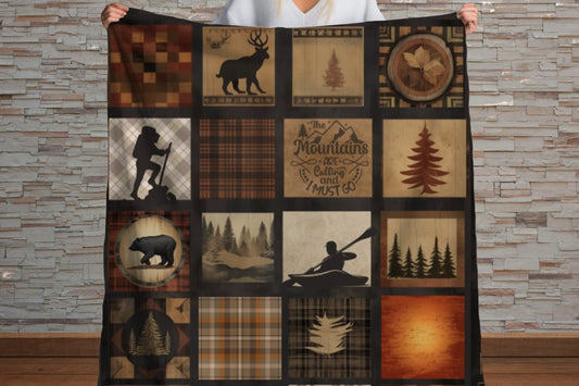 Sherpa Throw Blanket - Outdoor Adventure Cabin hiking and kayak - Soft Plush Throw Blanket-Jacobson Cottage