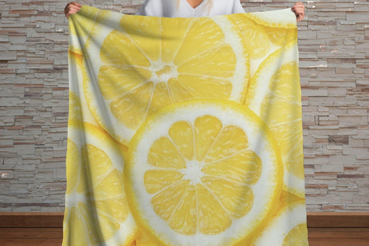 Sherpa Throw Blanket - Lime Slice Pattern Fresh Green Citrus - Soft Plush Throw Blanket