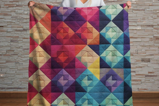 Sherpa Throw Blanket - Colorful Geometric Pattern Rainbow Diamond Design - Soft Plush Throw Blanket