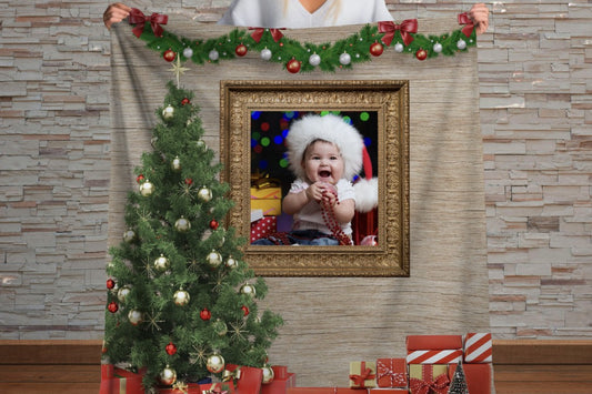 Sherpa Throw Blanket - Custom Christmas Photo Design with Tree and Fireplace - Soft Plush Throw Blanket