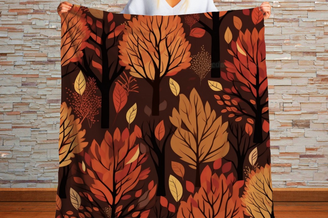 Sherpa Throw Blanket - Fall Leaves Autumn - Soft Plush Throw Blanket-Jacobson Cottage