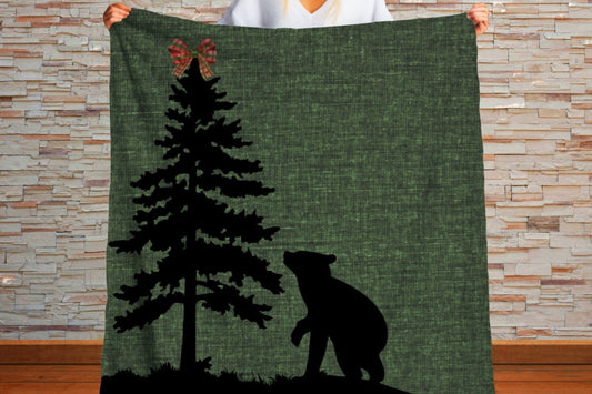 Sherpa Throw Blanket - Green Christmas Bear in the Woods - Soft Plush Throw Blanket-Jacobson Cottage
