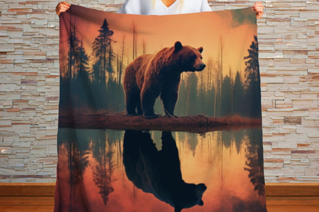 Sherpa Throw Blanket - Majestic Bear in the Woods - Soft Plush Throw Blanket-Jacobson Cottage