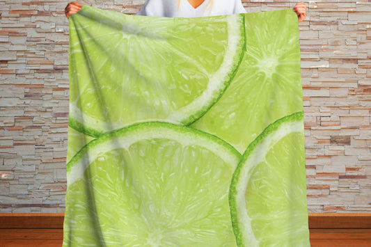 Sherpa Throw Blanket - Lemon Slice Pattern Fresh Green Citrus - Soft Plush Throw Blanket-Jacobson Cottage