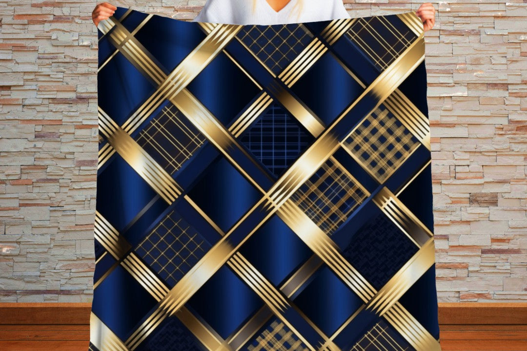 Sherpa Throw Blanket - Navy and Gold Geometric Pattern Elegant Modern - Soft Plush Throw Blanket-Jacobson Cottage