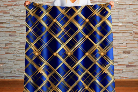 Sherpa Throw Blanket - Navy and Gold Grid Design Luxury Modern - Soft Plush Throw Blanket-Jacobson Cottage