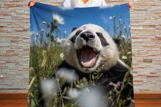 Sherpa Throw Blanket - Panda in Wildflower Meadow Adorable Animal - Soft Plush Throw Blanket-Jacobson Cottage