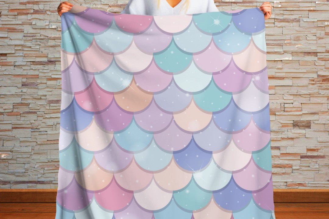 Sherpa Throw Blanket - Pastel Mermaid Scales - Soft Plush Throw Blanket-Jacobson Cottage