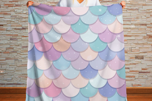 Sherpa Throw Blanket - Pastel Mermaid Scales - Soft Plush Throw Blanket-Jacobson Cottage