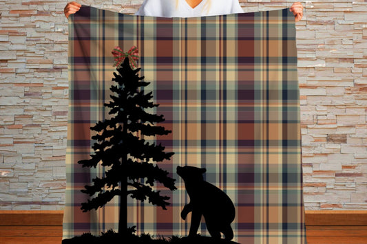 Sherpa Throw Blanket - Plaid Christmas Bear Cabin - Soft Plush Throw Blanket-Jacobson Cottage