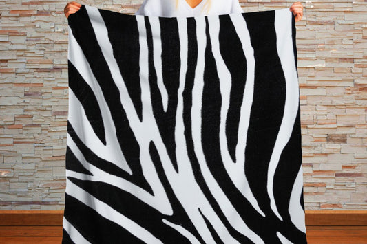 Sherpa Throw Blanket - Safari Zebra Strip Black and White Print - Soft Plush Throw Blanket-Jacobson Cottage