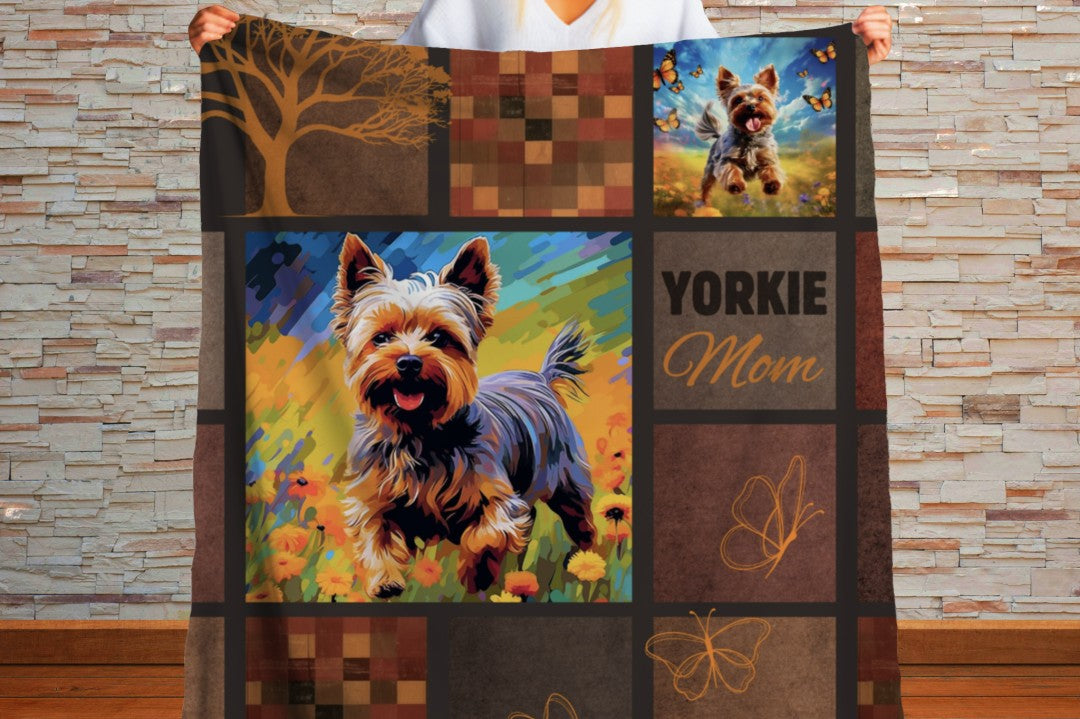 Sherpa Throw Blanket - Yorkie Mom Cozy - Soft Plush Throw Blanket-Jacobson Cottage