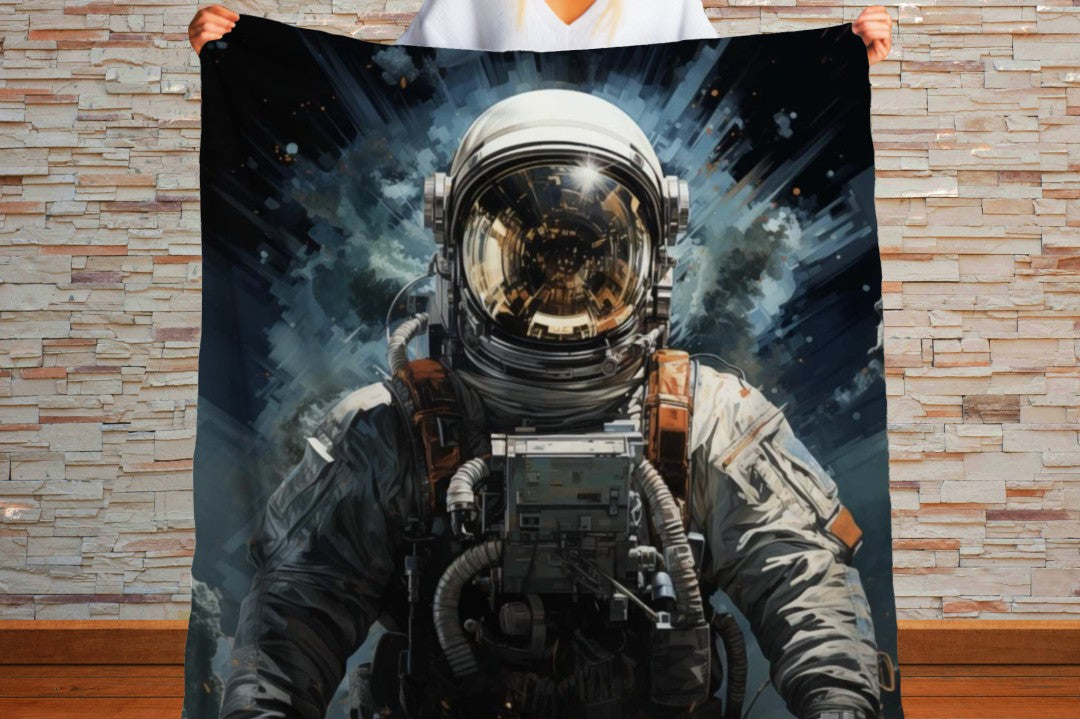 Sherpa Throw Blanket - Space Astronaut Illustration - Soft Plush Throw Blanket-Jacobson Cottage