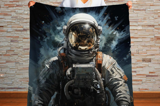 Sherpa Throw Blanket - Space Astronaut Illustration - Soft Plush Throw Blanket-Jacobson Cottage