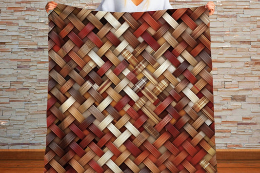 Sherpa Throw Blanket - Rustic Woven Basketweave Pattern Cozy Brown & Red Plaid Style - Soft Plush Throw Blanket-Jacobson Cottage