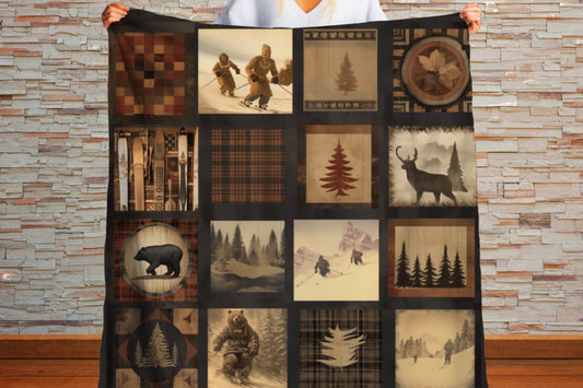 Sherpa Throw Blanket - Winter Cabin Skiing - Soft Plush Throw Blanket-Jacobson Cottage