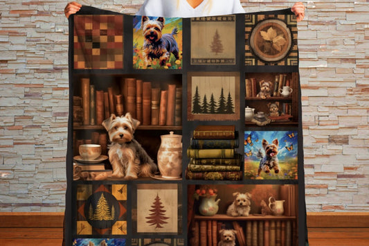 Sherpa Throw Blanket - Cute Yorkie Books and Readying Yorki - Soft Plush Throw Blanket