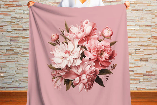 Sherpa Throw Blanket - Dusty Rose Floral - Soft Plush Throw Blanket-Jacobson Cottage