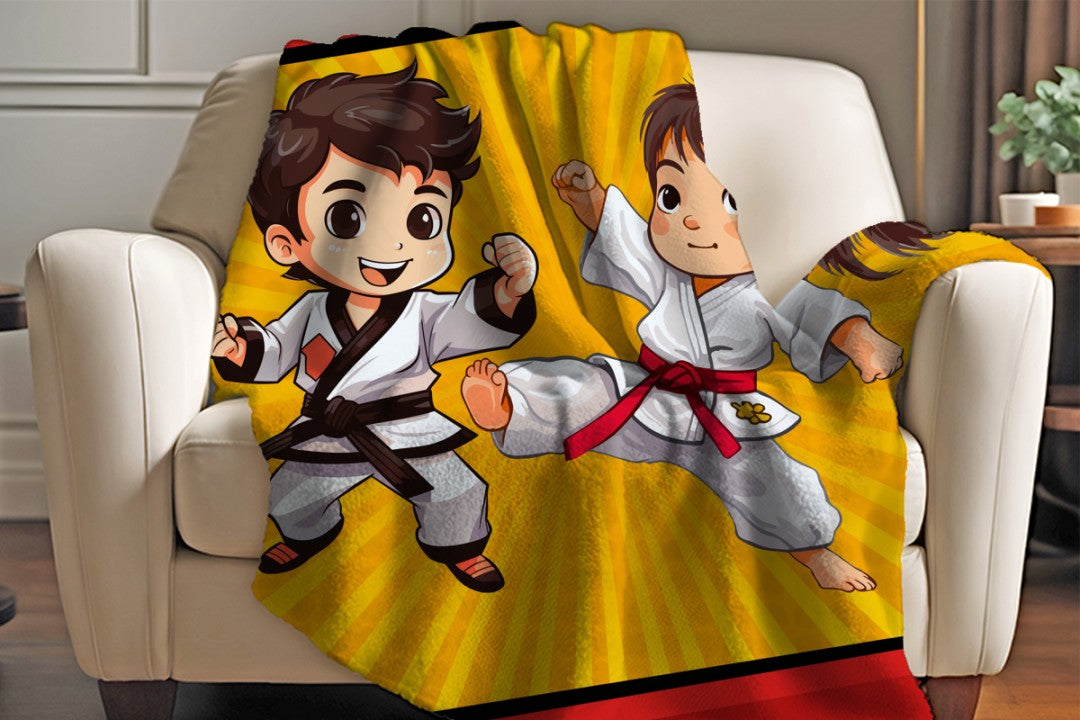 Sherpa Throw Blanket - Kids Karate Design - Soft Plush Throw Blanket-Jacobson Cottage
