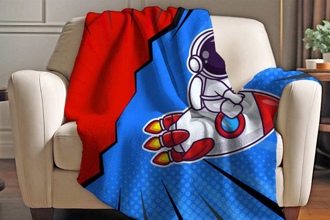 Sherpa Throw Blanket - Kids Rocket Ship Astronaut Design - Soft Plush Throw Blanket-Jacobson Cottage