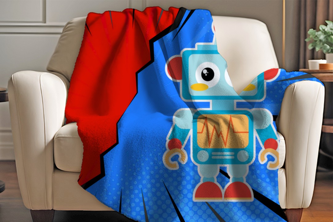 Sherpa Throw Blanket - Kids Robot Blanket Design - Soft Plush Throw Blanket-Jacobson Cottage