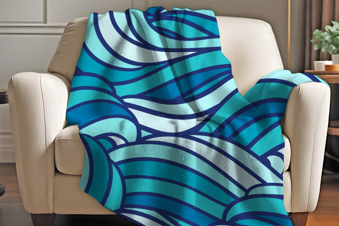 Ocean Waves Sherpa Throw Abstract Blue Sherpa Throw Blanket Custom Cozy Winter Gift for Beach Lovers Coastal Vibes Water Pattern Decor-Jacobson Cottage