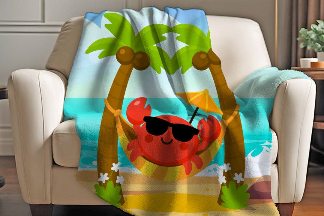 Sherpa Throw Blanket - Kids Beach Crab Design - Soft Plush Throw Blanket-Jacobson Cottage