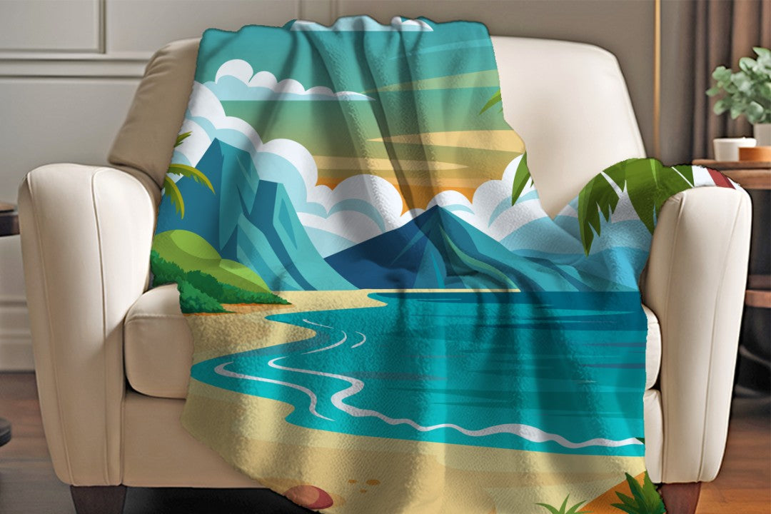 Sherpa Throw Blanket - Tropical Beach and Palm Trees - Soft Plush Throw Blanket-Jacobson Cottage
