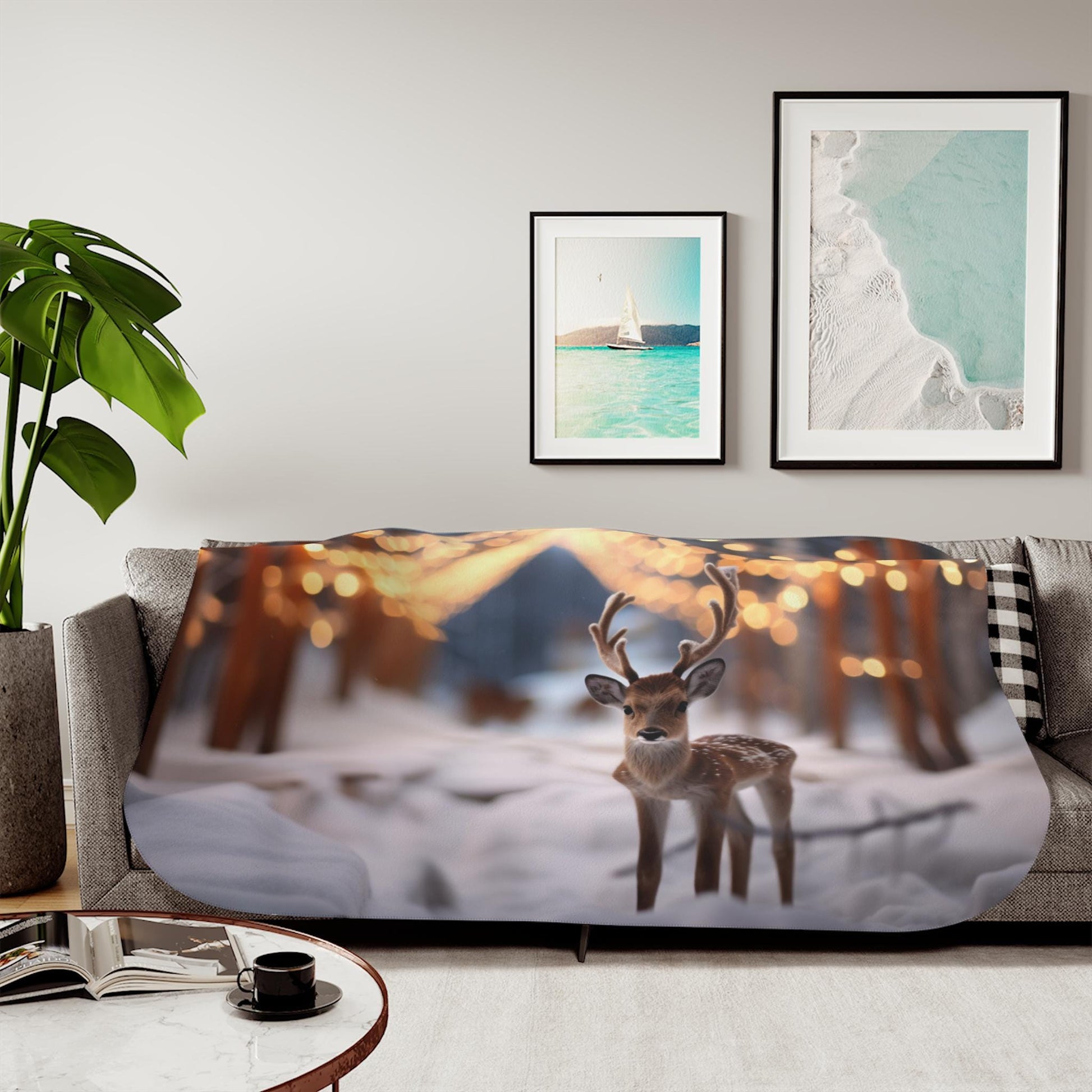 Sherpa Throw Blanket - Christmas Deer - Soft Plush Throw Blanket-Jacobson Cottage