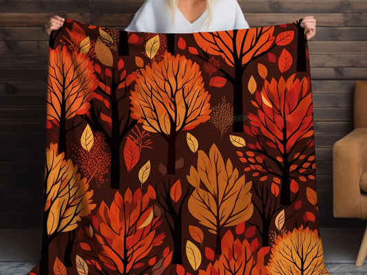 Sherpa Throw Blanket - Fall Leaves Autumn - Soft Plush Throw Blanket-Jacobson Cottage