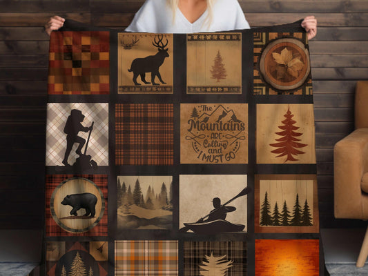 Sherpa Throw Blanket - Outdoor Adventure Cabin hiking and kayak - Soft Plush Throw Blanket-Jacobson Cottage