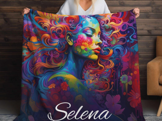 Sherpa Throw Blanket - Psychedelic Goddess Personalized Name - Soft Plush Throw Blanket-Jacobson Cottage