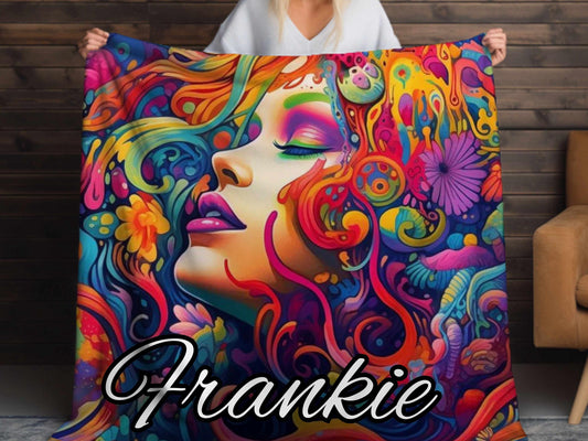 Sherpa Throw Blanket - Psychedelic Goddess Custom Name - Soft Plush Throw Blanket-Jacobson Cottage