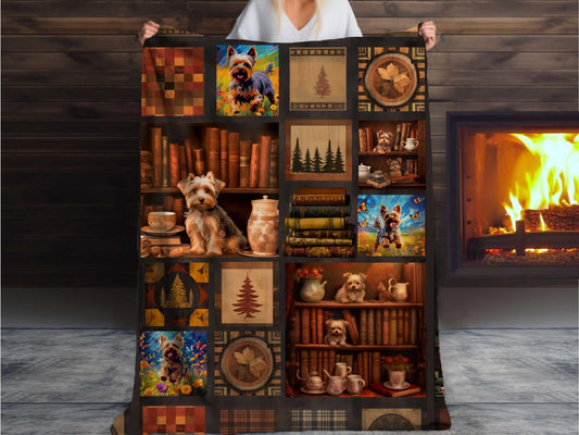Sherpa Throw Blanket - Cute Yorkie Books and Readying Yorki - Soft Plush Throw Blanket-Jacobson Cottage