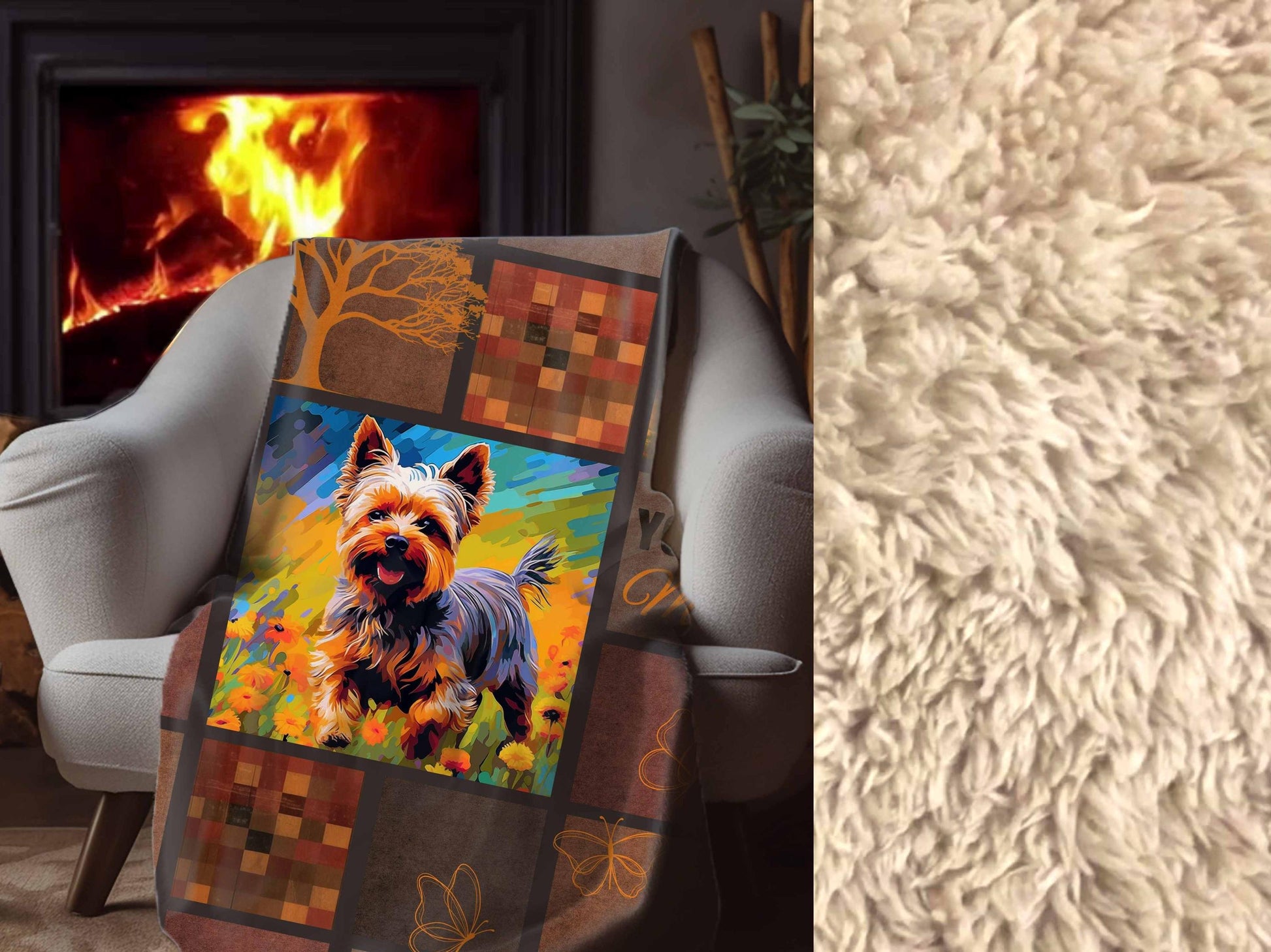 Sherpa Throw Blanket - Yorkie Mom Cozy - Soft Plush Throw Blanket-Jacobson Cottage