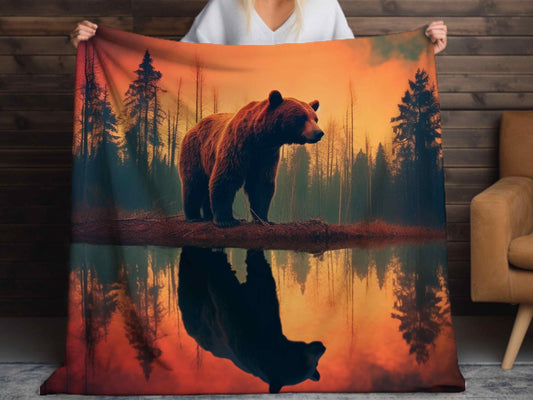 Sherpa Throw Blanket - Majestic Bear in the Woods - Soft Plush Throw Blanket-Jacobson Cottage