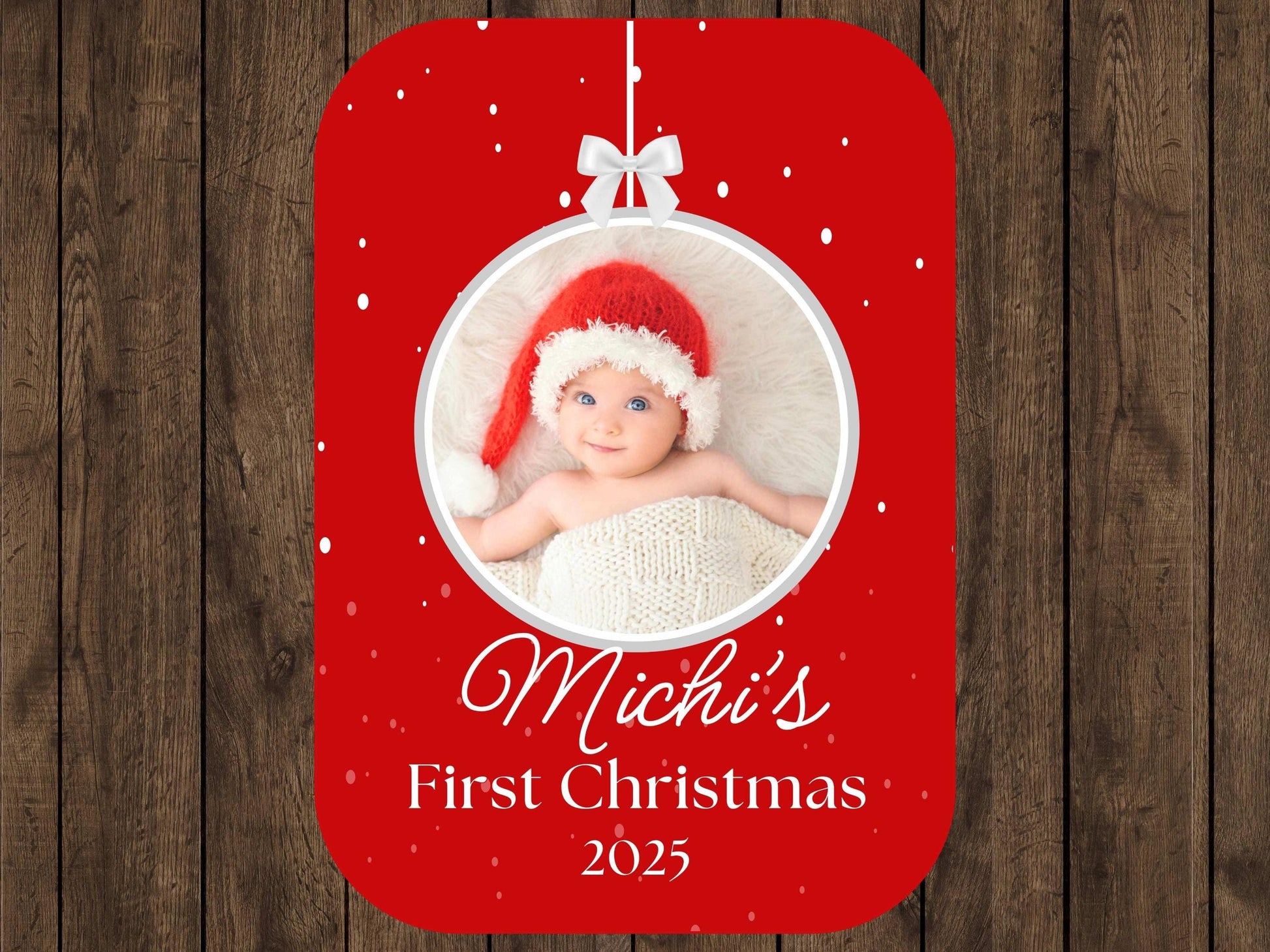 Sherpa Throw Blanket - Custom Baby's First Christmas Design with Ornament, Photo, Name and Year - Soft Plush Throw Blanket-Jacobson Cottage