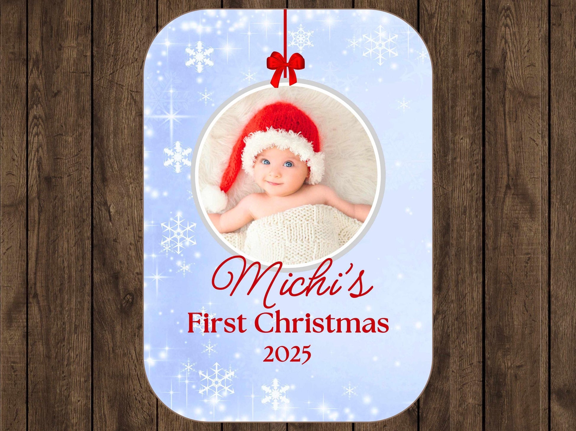 Sherpa Throw Blanket - Custom Baby's First Christmas Design with Ornament, Photo, Name and Year- Soft Plush Throw Blanket-Jacobson Cottage