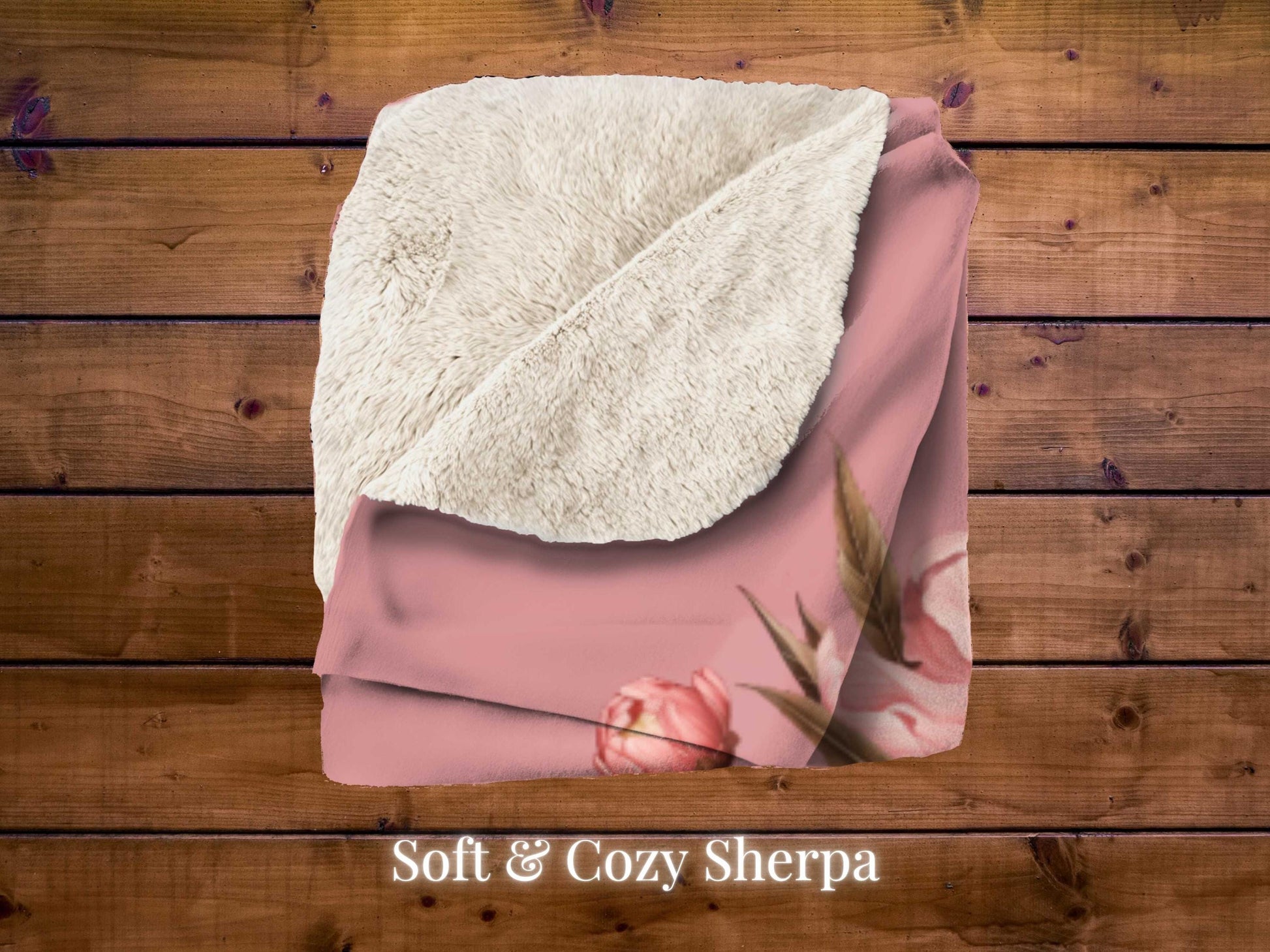 Sherpa Throw Blanket - Dusty Rose Floral - Soft Plush Throw Blanket-Jacobson Cottage