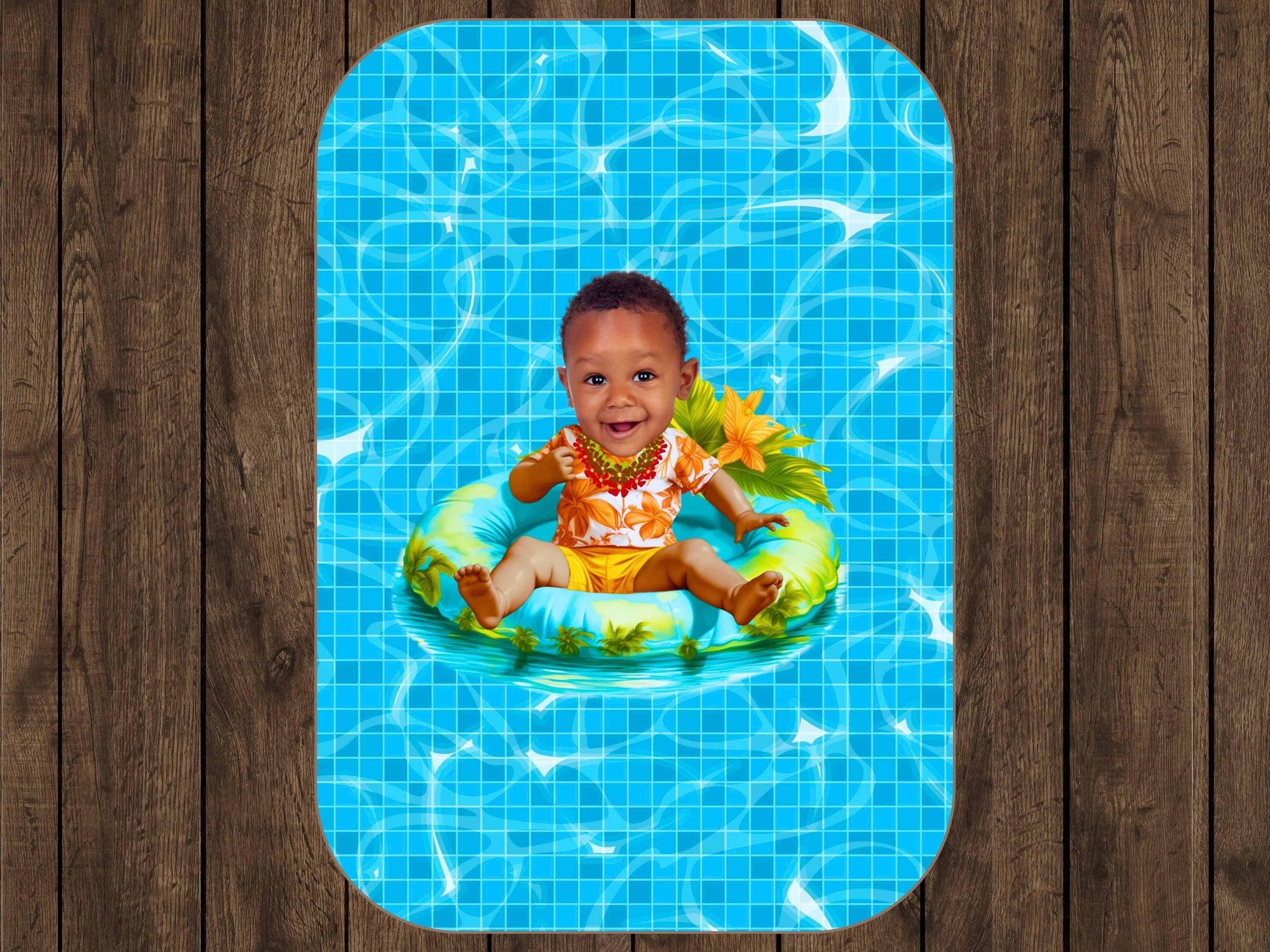 Sherpa Throw Blanket - Custom Baby Face on Baby on Pool Float caricature Tropical Summer Design - Soft Plush Throw Blanket-Jacobson Cottage