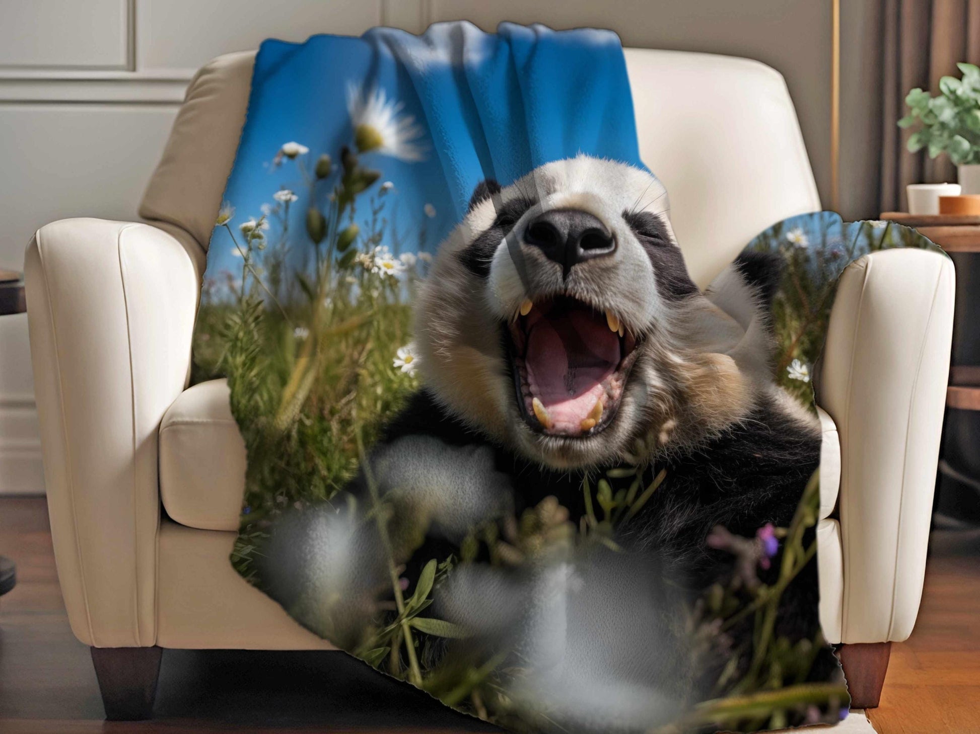 Sherpa Throw Blanket - Panda in Wildflower Meadow Adorable Animal - Soft Plush Throw Blanket-Jacobson Cottage