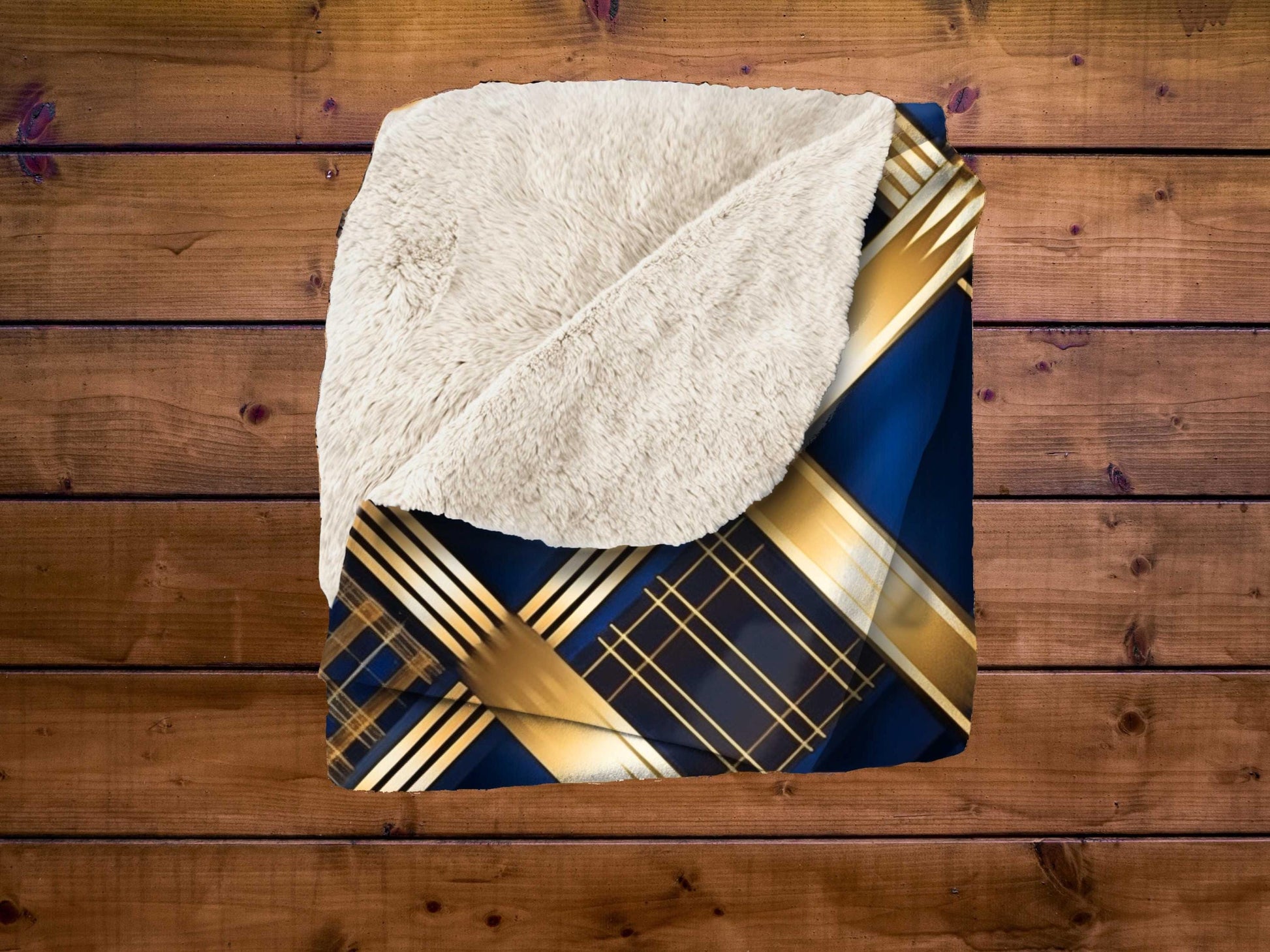 Sherpa Throw Blanket - Navy and Gold Geometric Pattern Elegant Modern - Soft Plush Throw Blanket-Jacobson Cottage