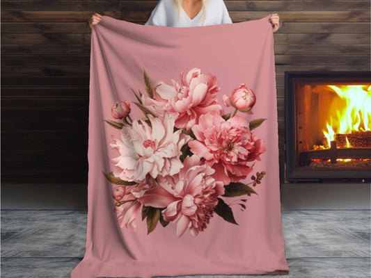 Sherpa Throw Blanket - Dusty Rose Floral - Soft Plush Throw Blanket-Jacobson Cottage