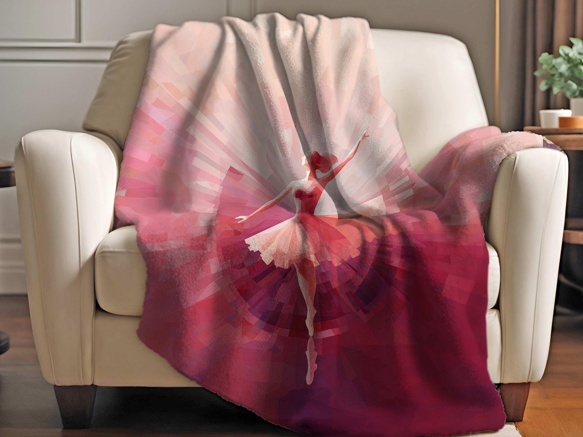 Sherpa Throw Blanket - Ballerina Painting Design in shades of Pink - Soft Plush Throw Blanket-Jacobson Cottage