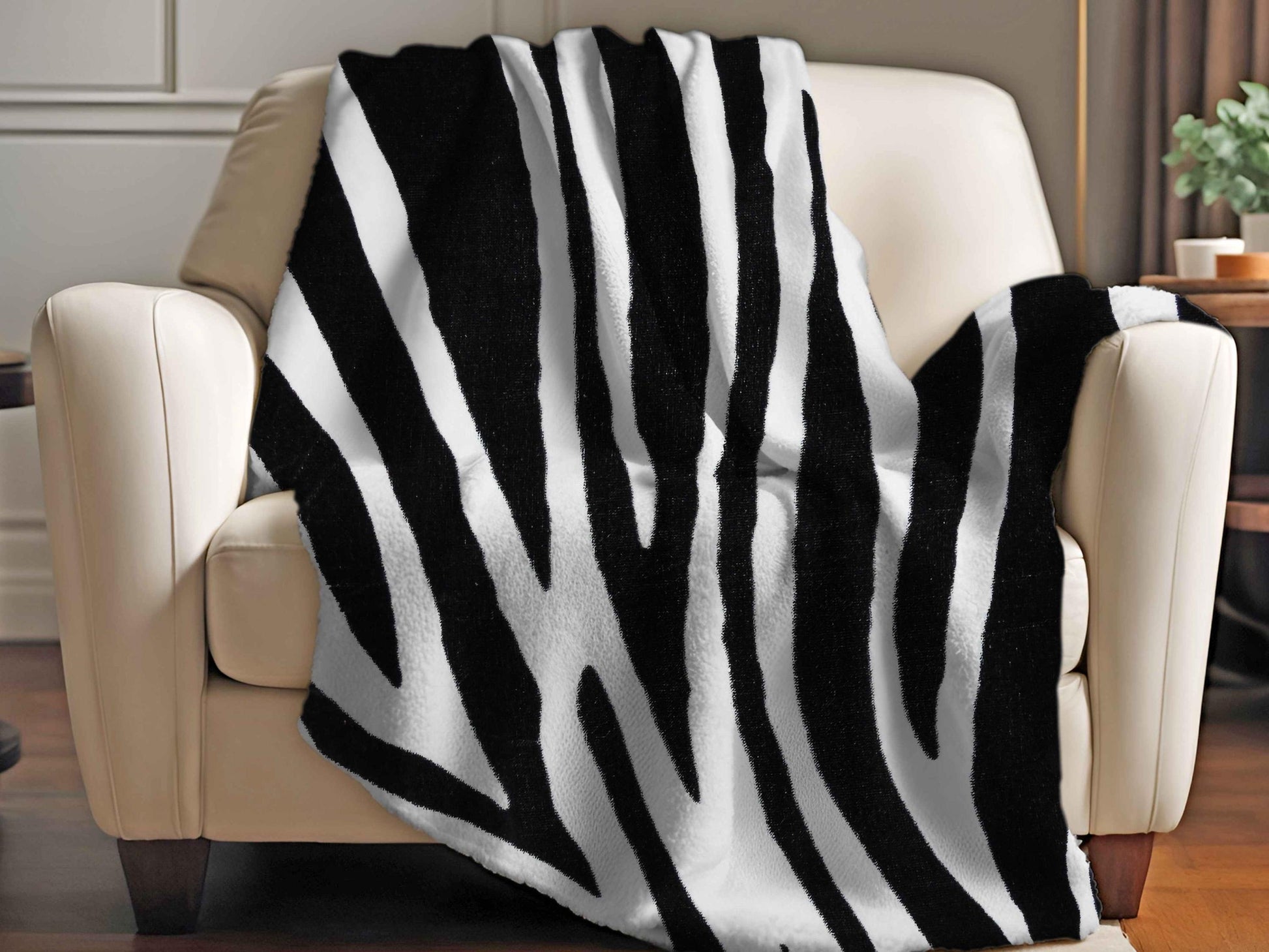 Sherpa Throw Blanket - Safari Zebra Strip Black and White Print - Soft Plush Throw Blanket-Jacobson Cottage