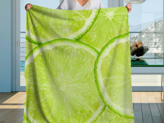 Sherpa Throw Blanket - Lemon Slice Pattern Fresh Green Citrus - Soft Plush Throw Blanket-Jacobson Cottage